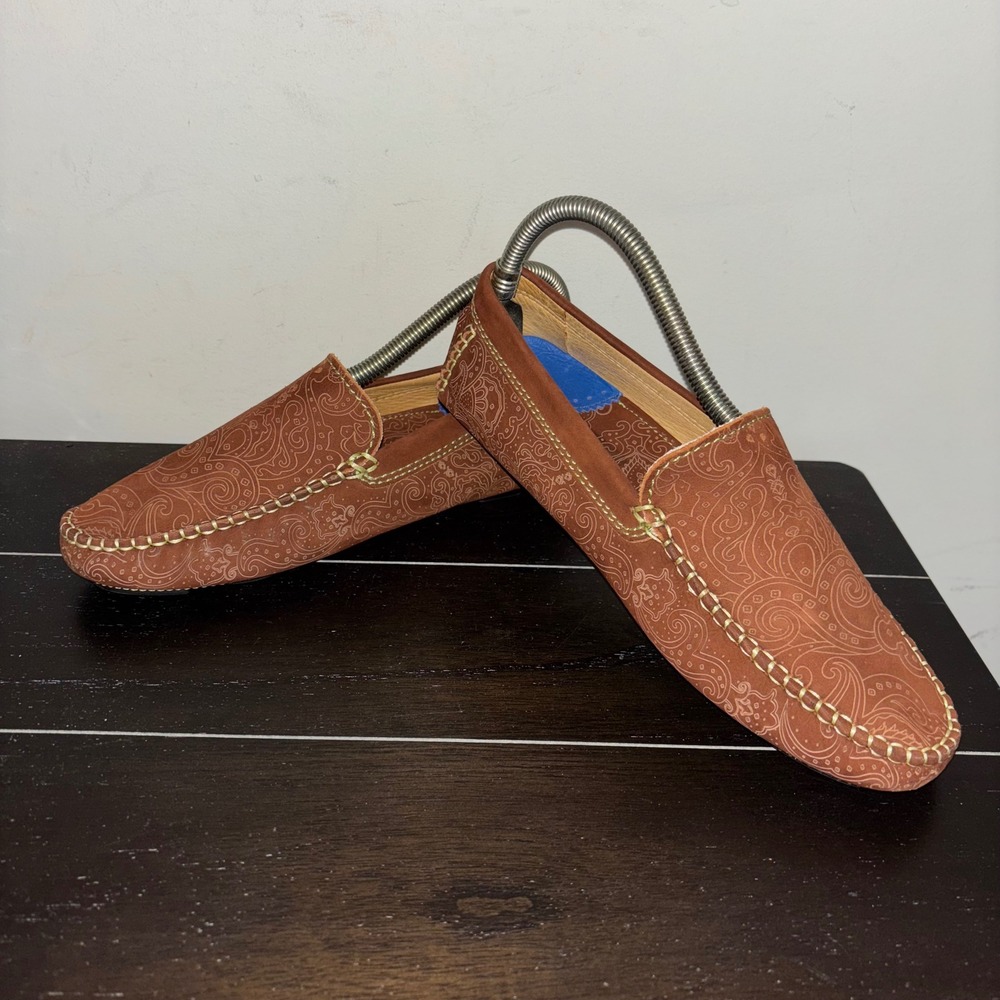 Robert Graham | Mens Size 9 | Brown Paisley Leather Driving Loafer Shoes - Picture 4 of 12